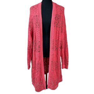 Torrid Coral Cotton Open Knit Open Front Relaxed Fit Cardigan Sweater Size 3X